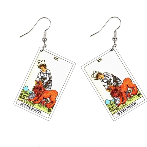 None Jewelry - Tarot Card Earrings with Strength Design